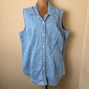 Vintage Sleeveless Denim Shirt Womens 18W 20W 90s Y2K Minimalist Faded Glory